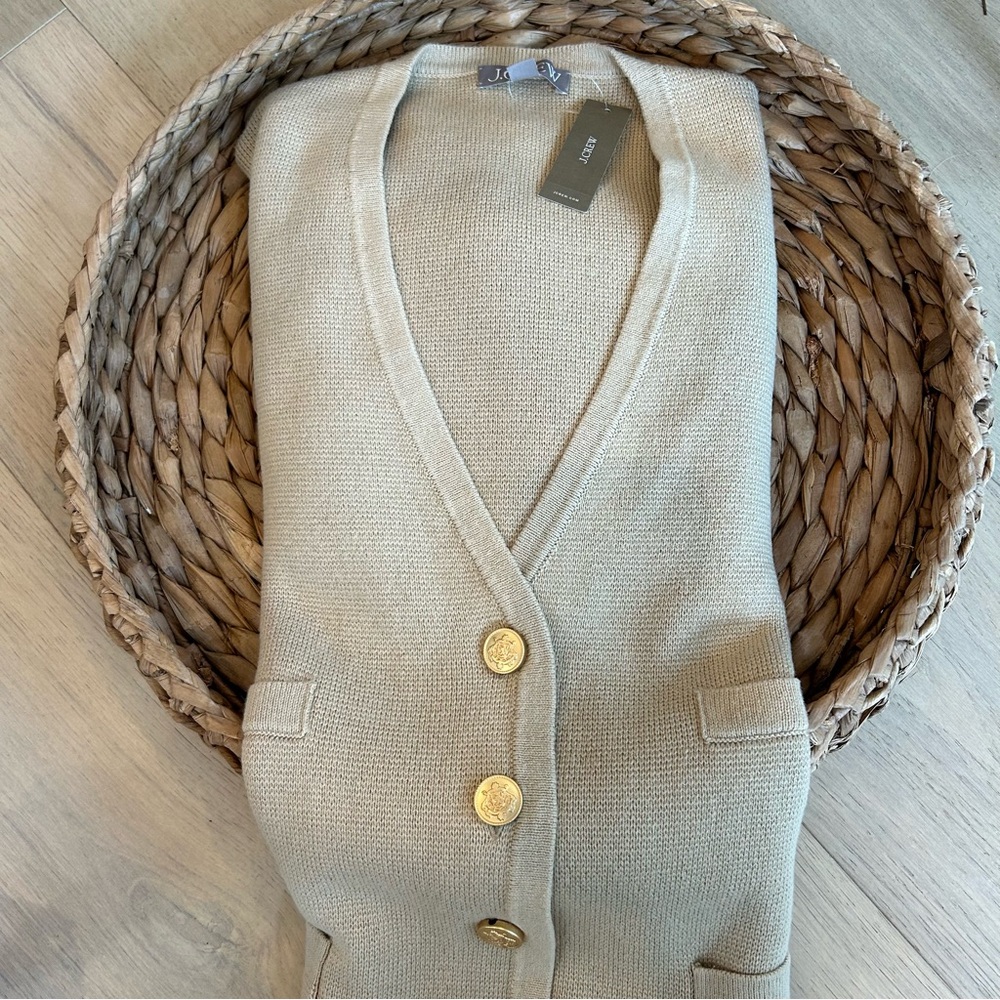 J.Crew Long V-Neck Sweater Blazer Light Khaki Size SMALL - Picture 4 of 6